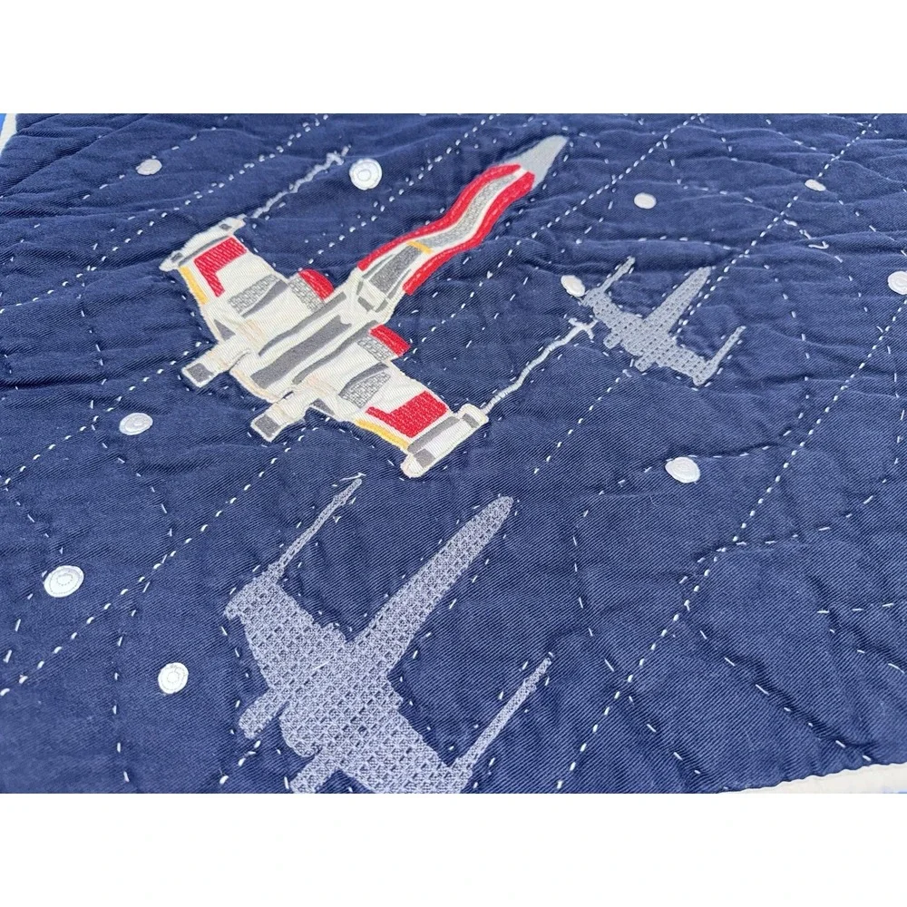 Pottery Barn Kids Star Wars X-Wing TIE Fighter Quilted Pillow Sham 2015 Navy